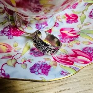 Stainless Steel Spinner Ring Silver Tone Chain Link Design Size 8